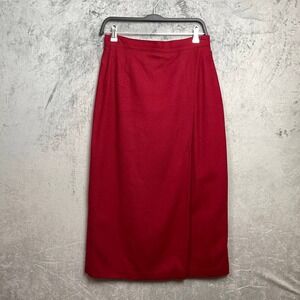 Red Wool Pencil Maxi Skirt Size 12 Classic Back Zip Office Career Workwear